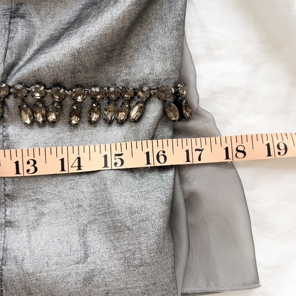 Jessica McClintock Silver Beaded Taffeta Mermaid Maxi Dress Size 12 Fairy - Picture 13 of 16